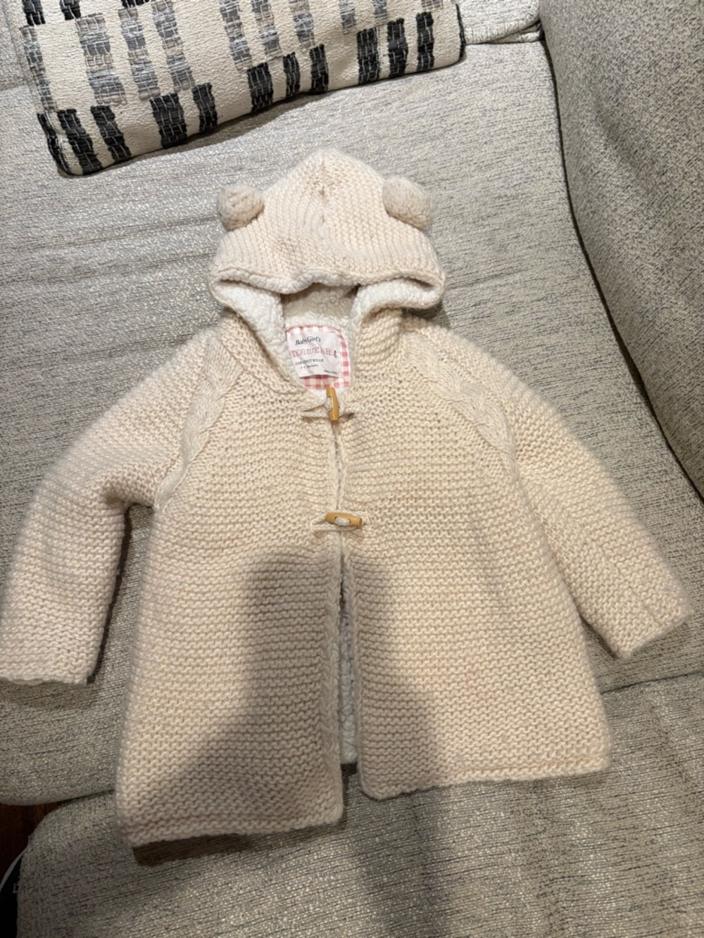 Zara Cream Knit Hooded Baby Coat with Toggle
